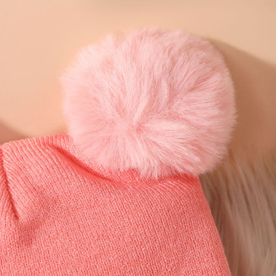 Baby Cute Pattern Pom Pom Decor Beanie Hat & Infinity Scarf Pink big image 6