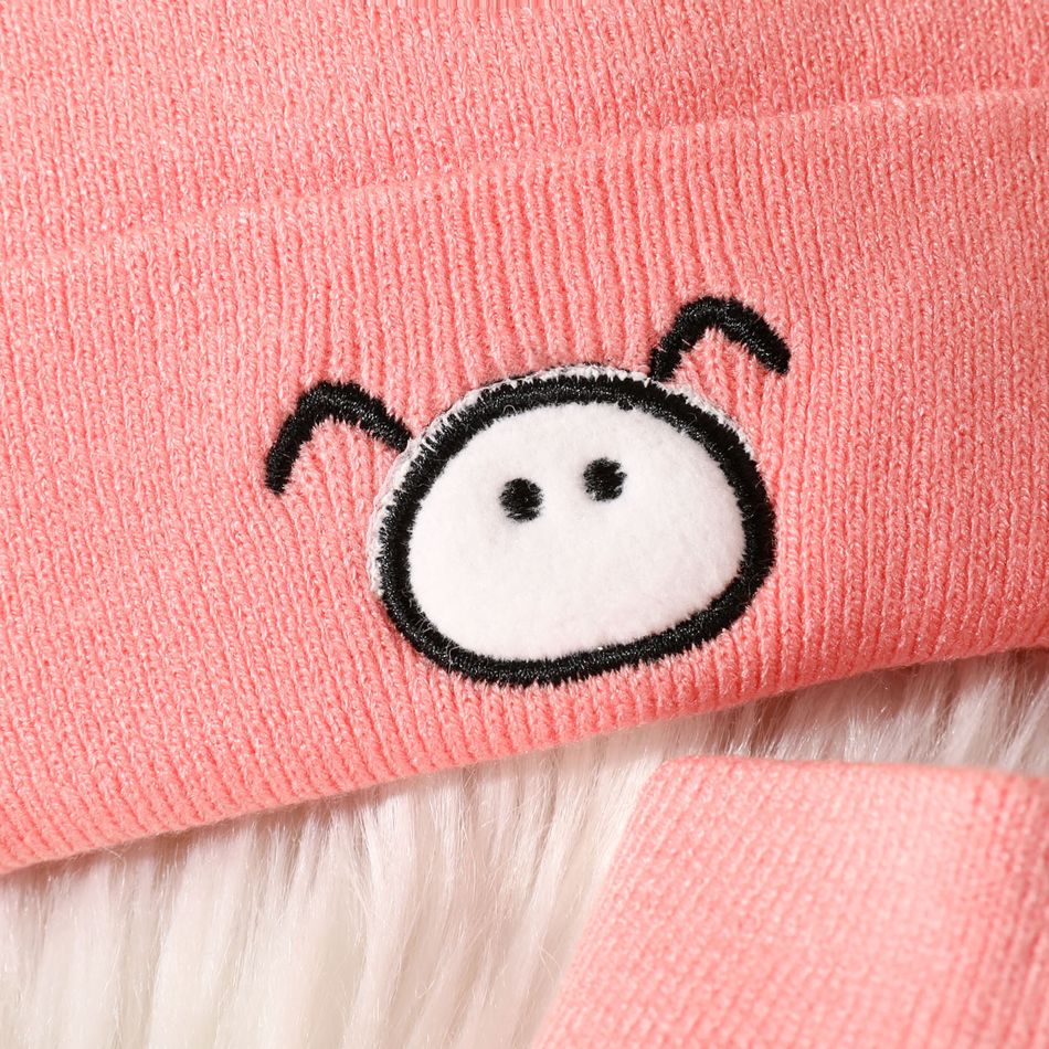 Baby Cute Pattern Pom Pom Decor Beanie Hat & Infinity Scarf Pink big image 5
