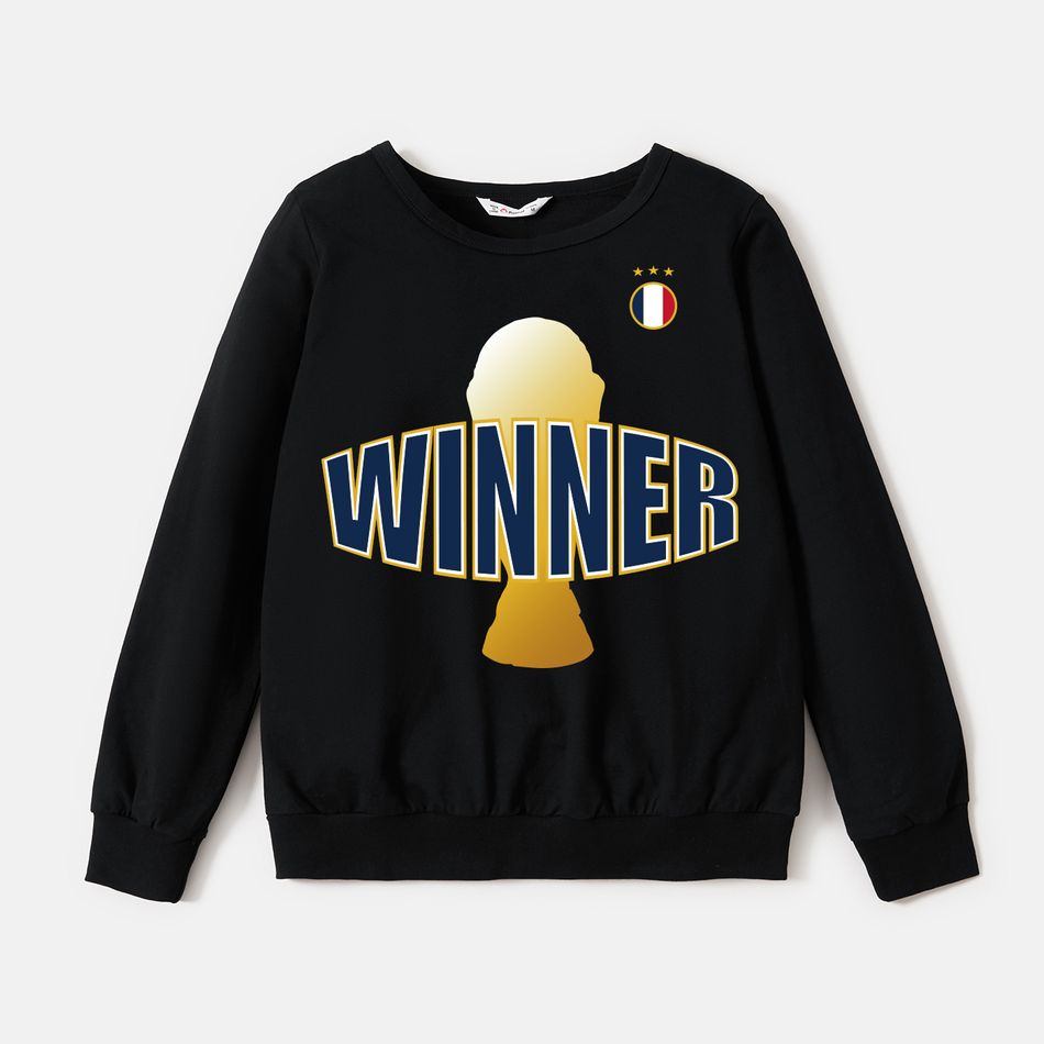 Family Matching 100% Cotton Graphic Black Long-sleeve Football Sweatshirts (France) Black big image 3