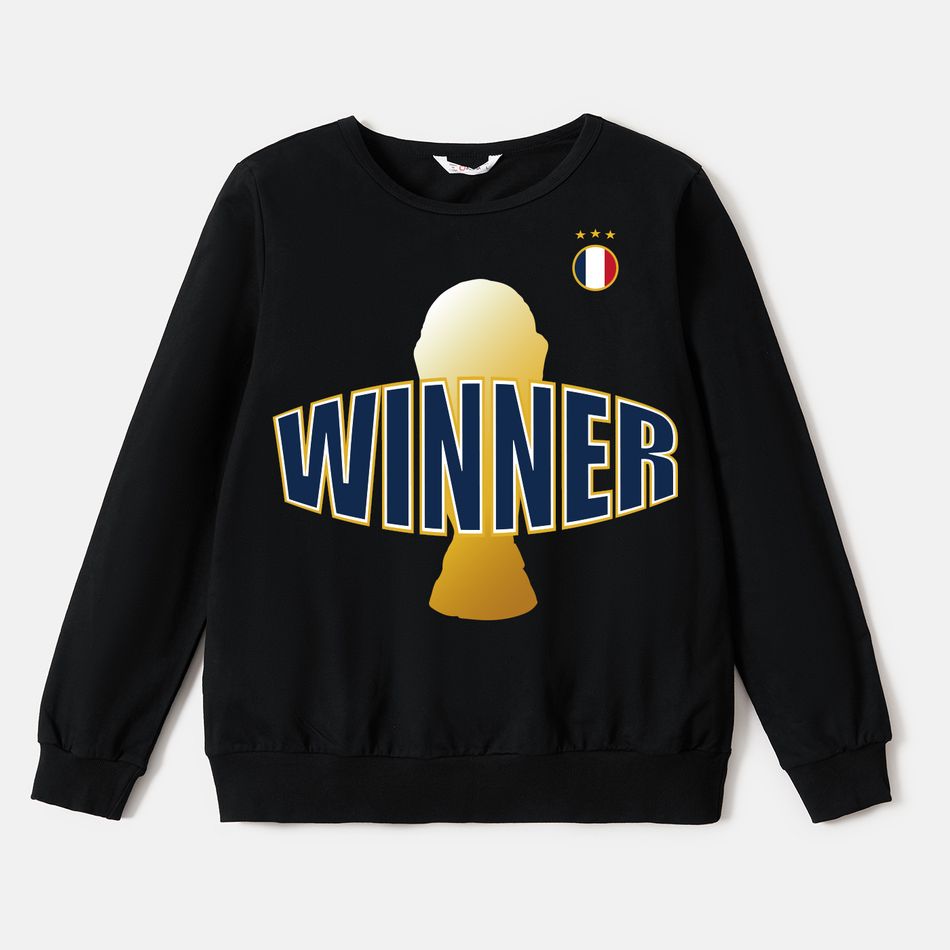 Family Matching 100% Cotton Graphic Black Long-sleeve Football Sweatshirts (France) Black big image 2