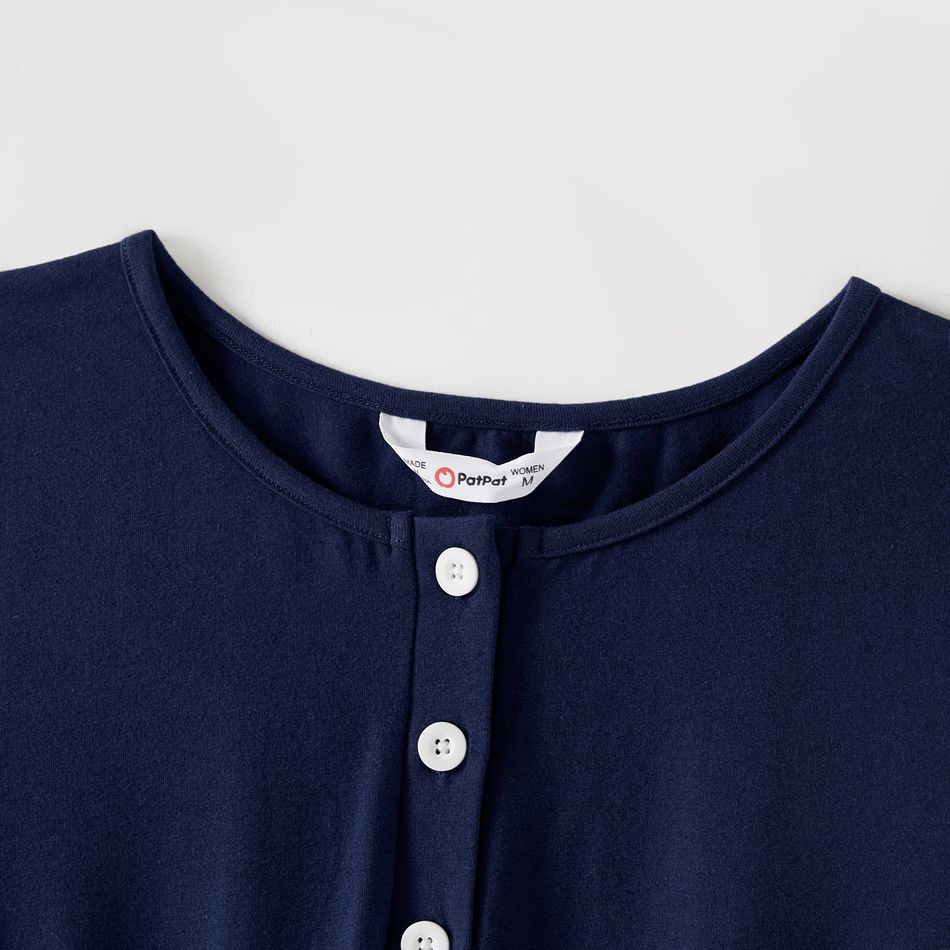 Family Matching Cotton Short-sleeve Spliced Chevron Pattern Dresses and Striped Polo Shirts Sets blueblack big image 3