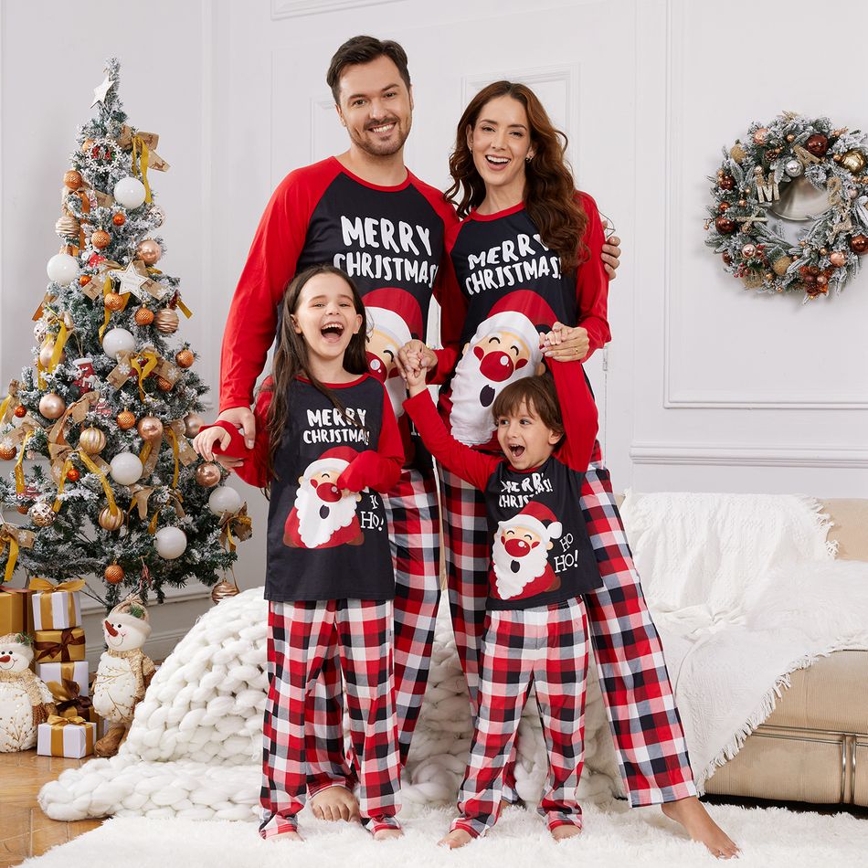 Christmas Cartoon Santa and Letter Print Red Family Matching Long-sleeve Pajamas Sets (Flame Resistant) Red big image 1