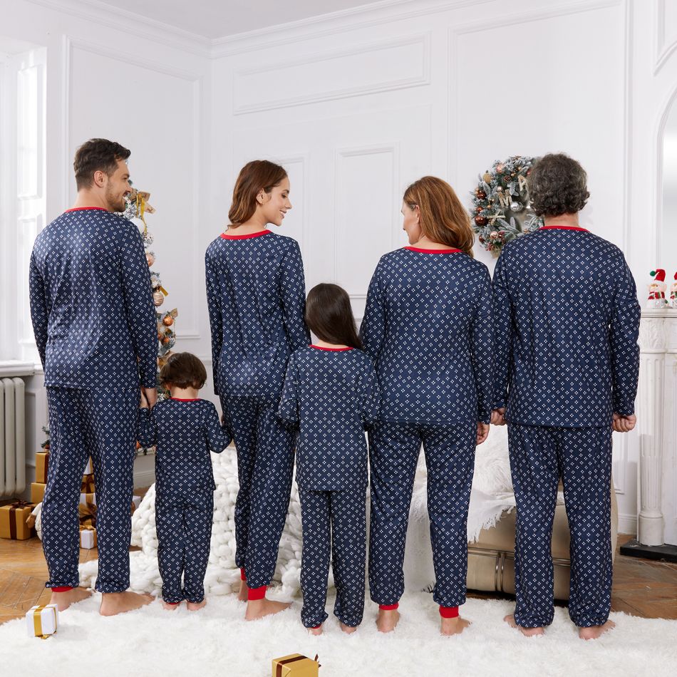 Christmas Family Matching Allover Deer & Snowflake Print Long-sleeve Pajamas Sets (Flame Resistant) DeepSapphireBlue big image 12