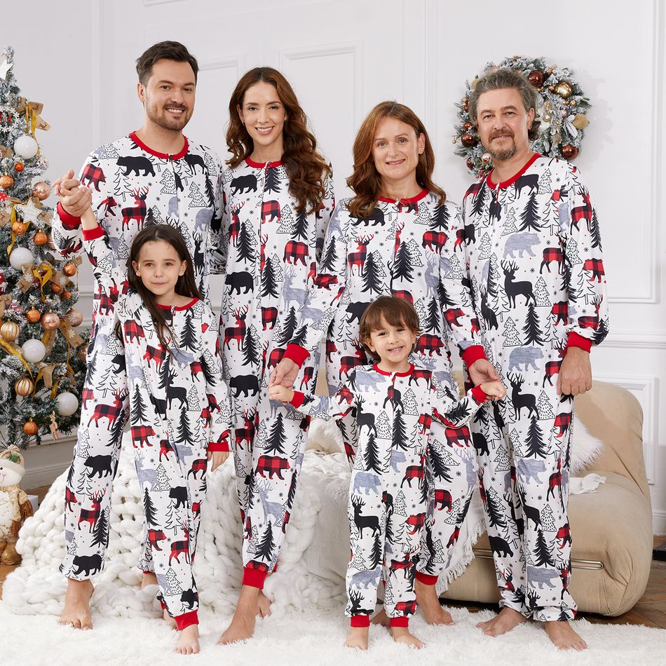 Christmas Family Matching Allover Print Long-sleeve Zipper Onesies Pajamas (Flame Resistant) REDWHITE big image 3