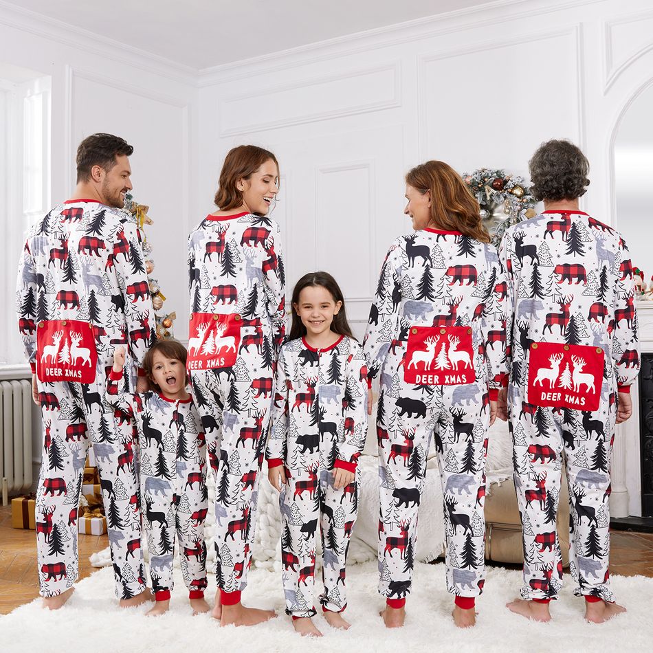 Christmas Family Matching Allover Print Long-sleeve Zipper Onesies Pajamas (Flame Resistant) REDWHITE big image 2