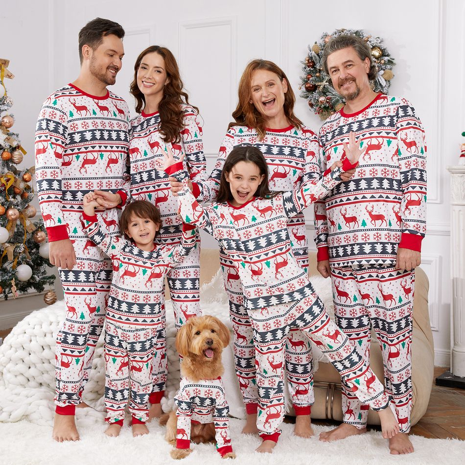 Christmas All Over Reindeer Print Family Matching Long-sleeve Pajamas Sets (Flame Resistant) Red/White big image 2