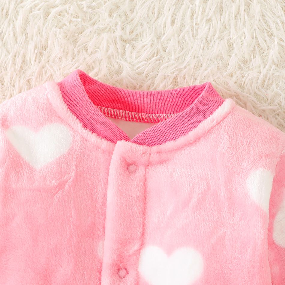 Baby Heart Shape Pattern Allover Fluffy Long-sleeve Jumpsuit Pink big image 4