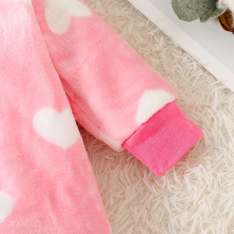 Baby Heart Shape Pattern Allover Fluffy Long-sleeve Jumpsuit Pink big image 5