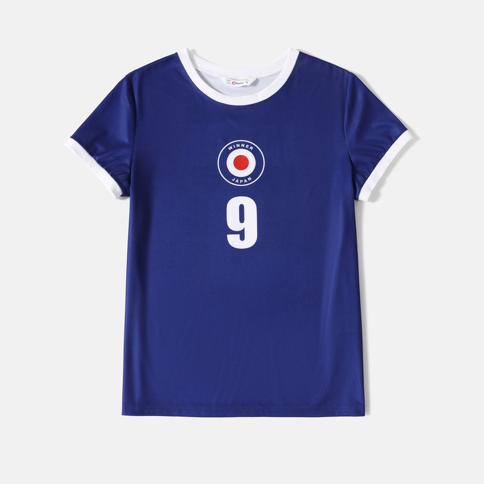 Family Matching Dark Blue Short-sleeve Graphic Football T-shirts (Japan) Tibetanblue big image 4