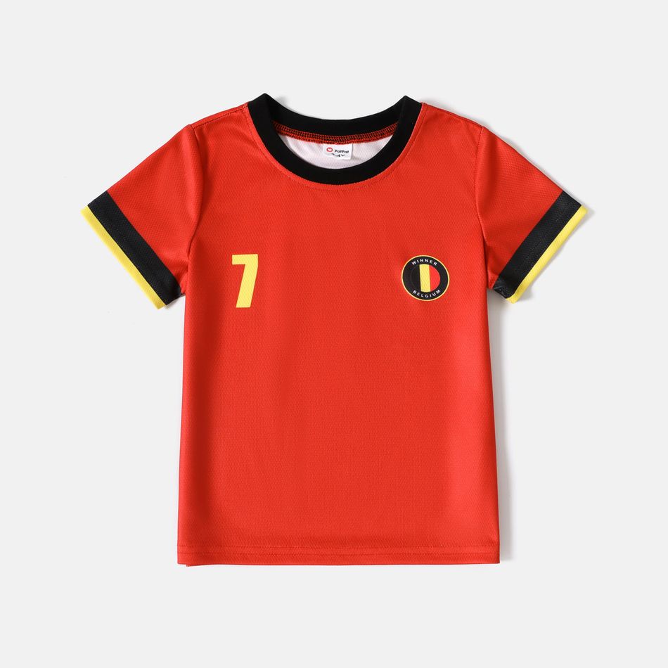 Family Matching Red Short-sleeve Graphic Soccer T-shirts (Belgium) Red big image 5