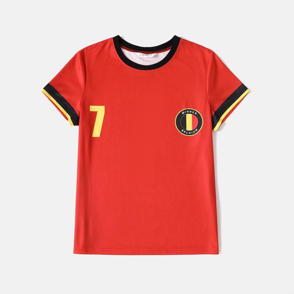 Family Matching Red Short-sleeve Graphic Soccer T-shirts (Belgium) Red big image 4