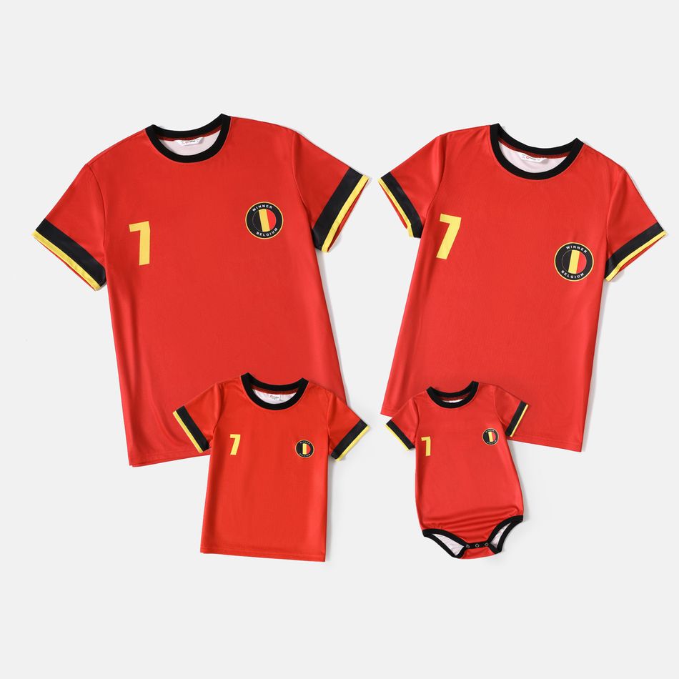 Family Matching Red Short-sleeve Graphic Football T-shirts (Belgium) Red big image 2