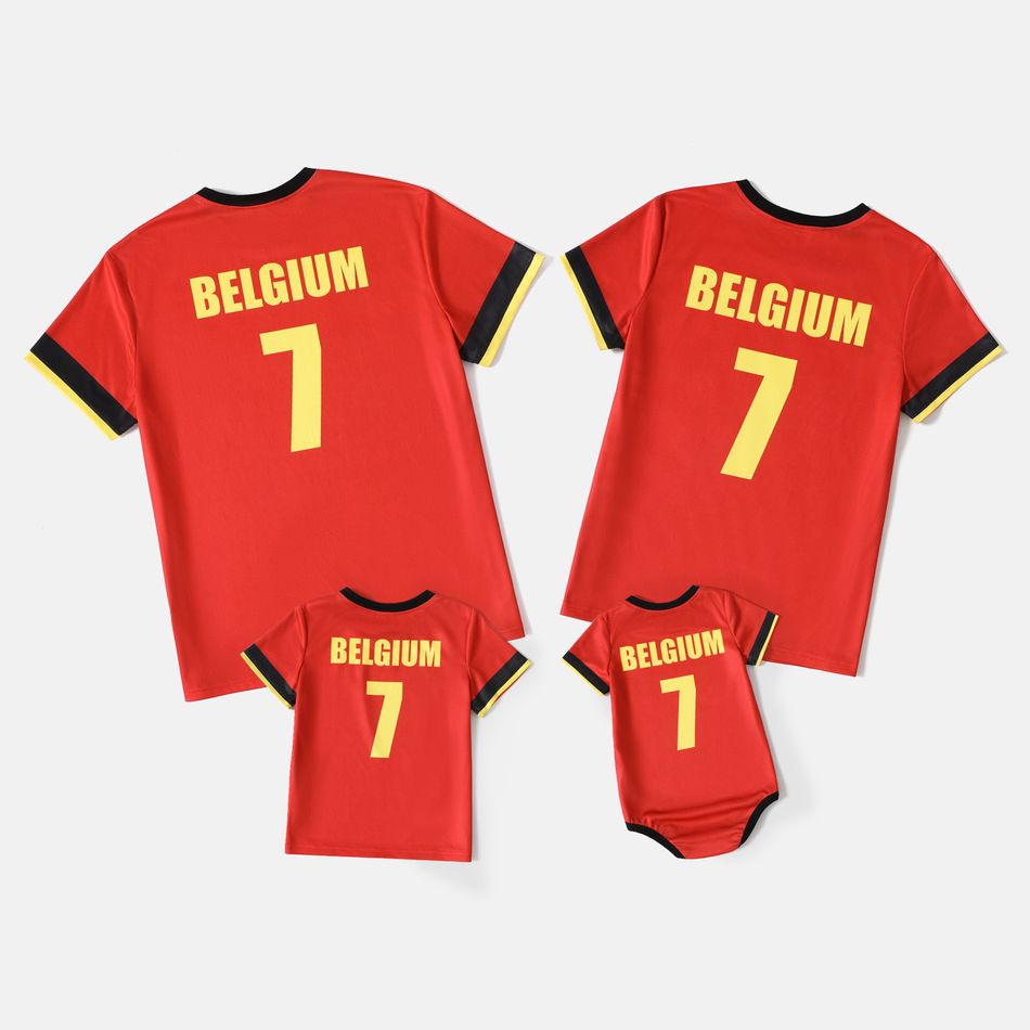 Family Matching Red Short-sleeve Graphic Football T-shirts (Belgium) Red big image 3