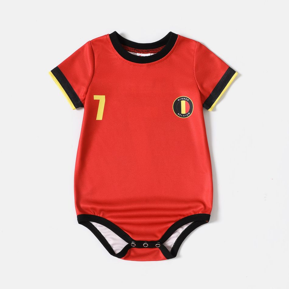Family Matching Red Short-sleeve Graphic Soccer T-shirts (Belgium) Red big image 6
