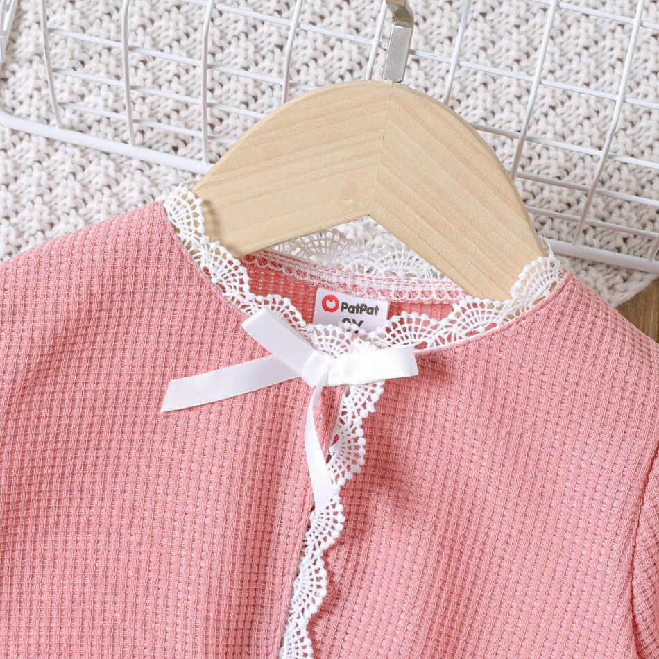 Toddler Girl Lace Trim Bowknot Design Bell sleeves Jacket Cardigan Pink big image 4