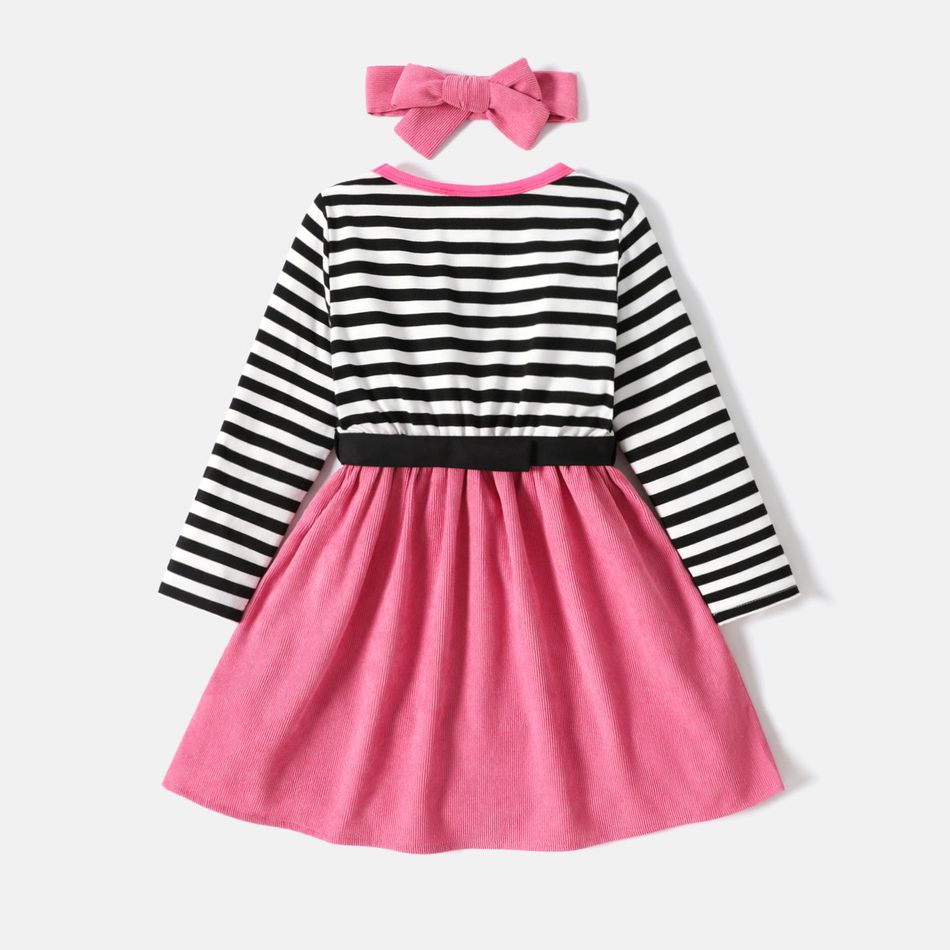 L.O.L. SURPRISE! Toddler Girl Faux-two Stripe Splice Belted Long-sleeve Dress Pink big image 4