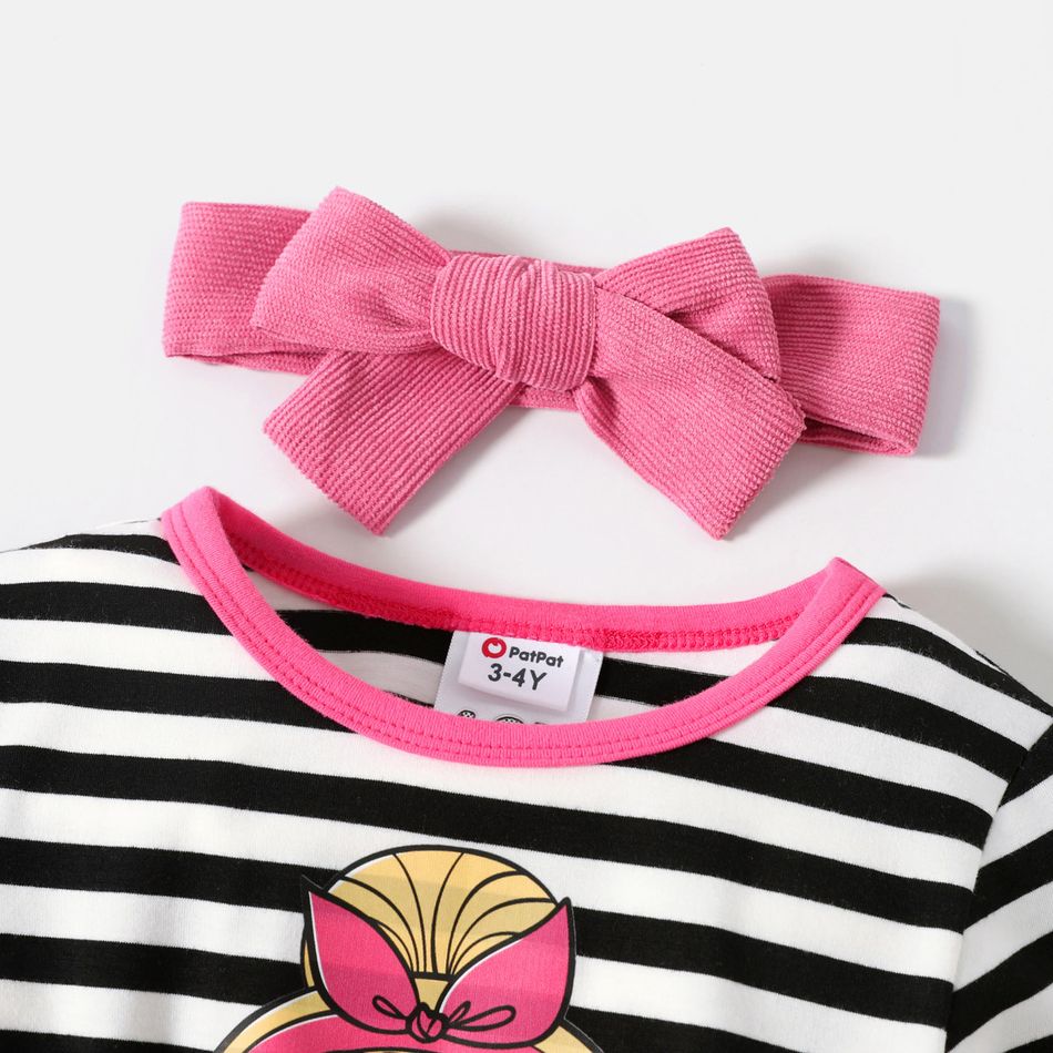 L.O.L. SURPRISE! Toddler Girl Faux-two Stripe Splice Belted Long-sleeve Dress Pink big image 3