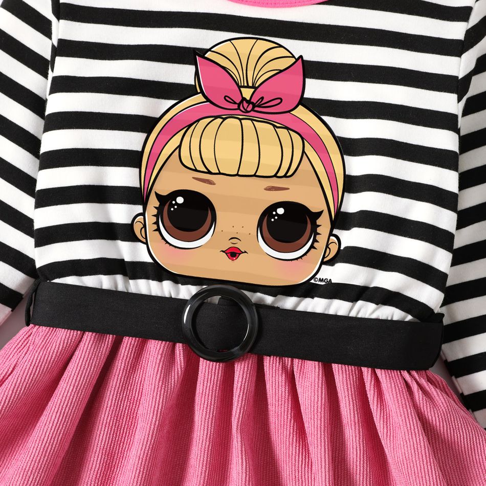 L.O.L. SURPRISE! Toddler Girl Faux-two Stripe Splice Belted Long-sleeve Dress Pink big image 2