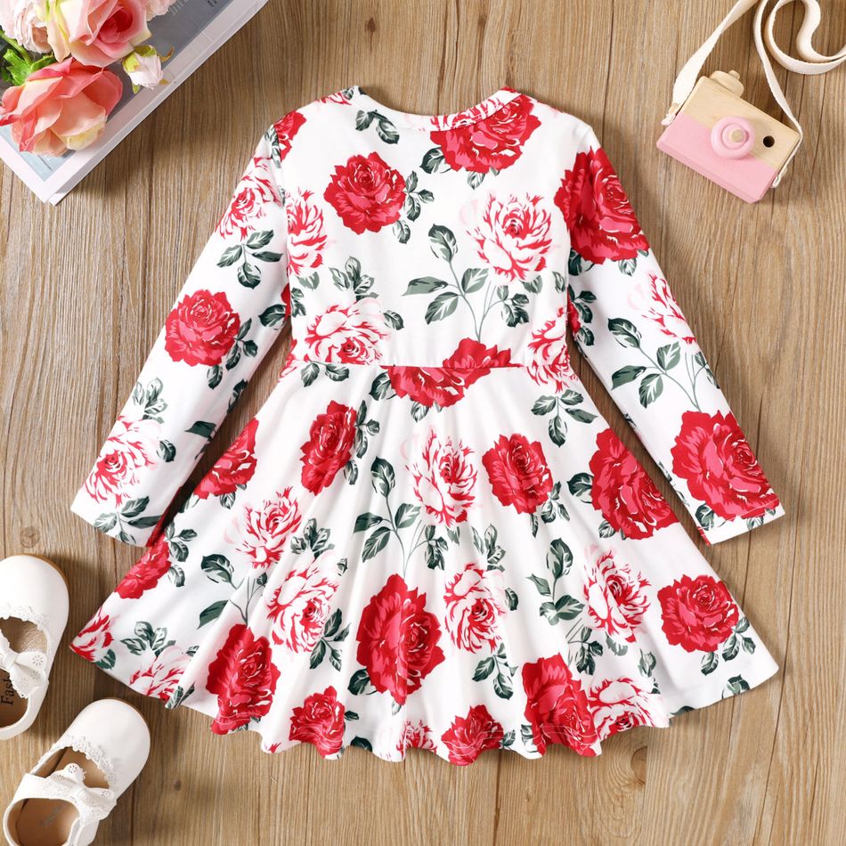 Toddler Girl Sweet Floral Print Long-sleeve Dress Multi-color big image 2