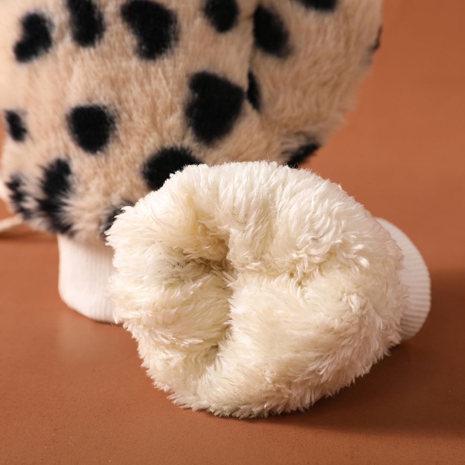 Toddler Leopard Pattern Fleece Lined Mittens Gloves with String Beige big image 3