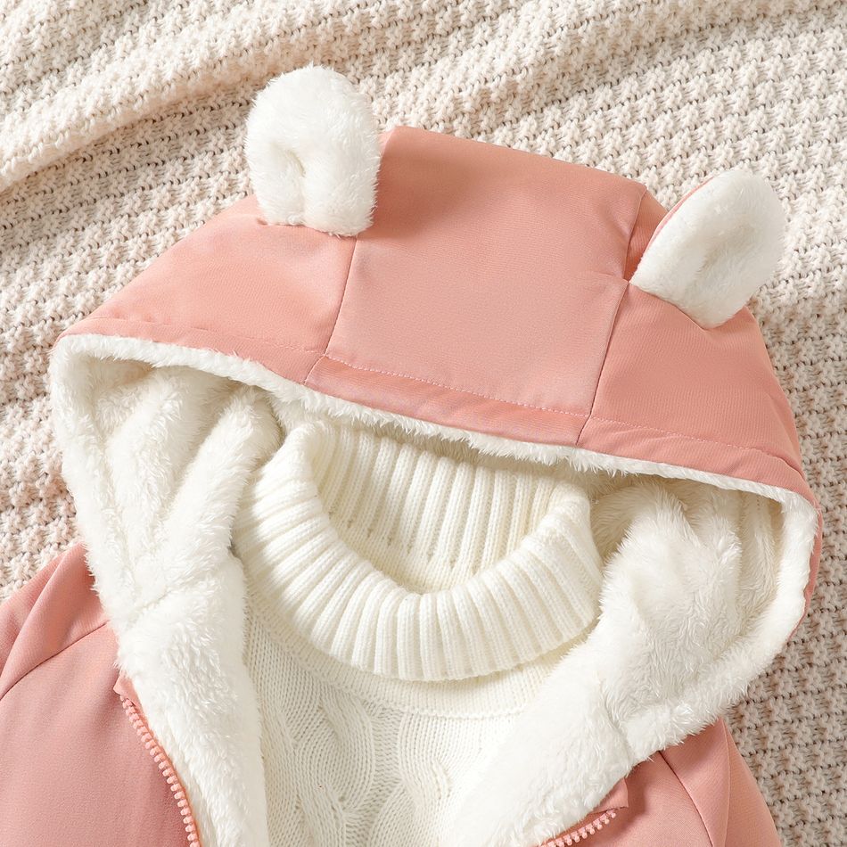 Kid Boy/Kid Girl 3D Ear Design Solid Color Fleece Hooded Coat Pink big image 4