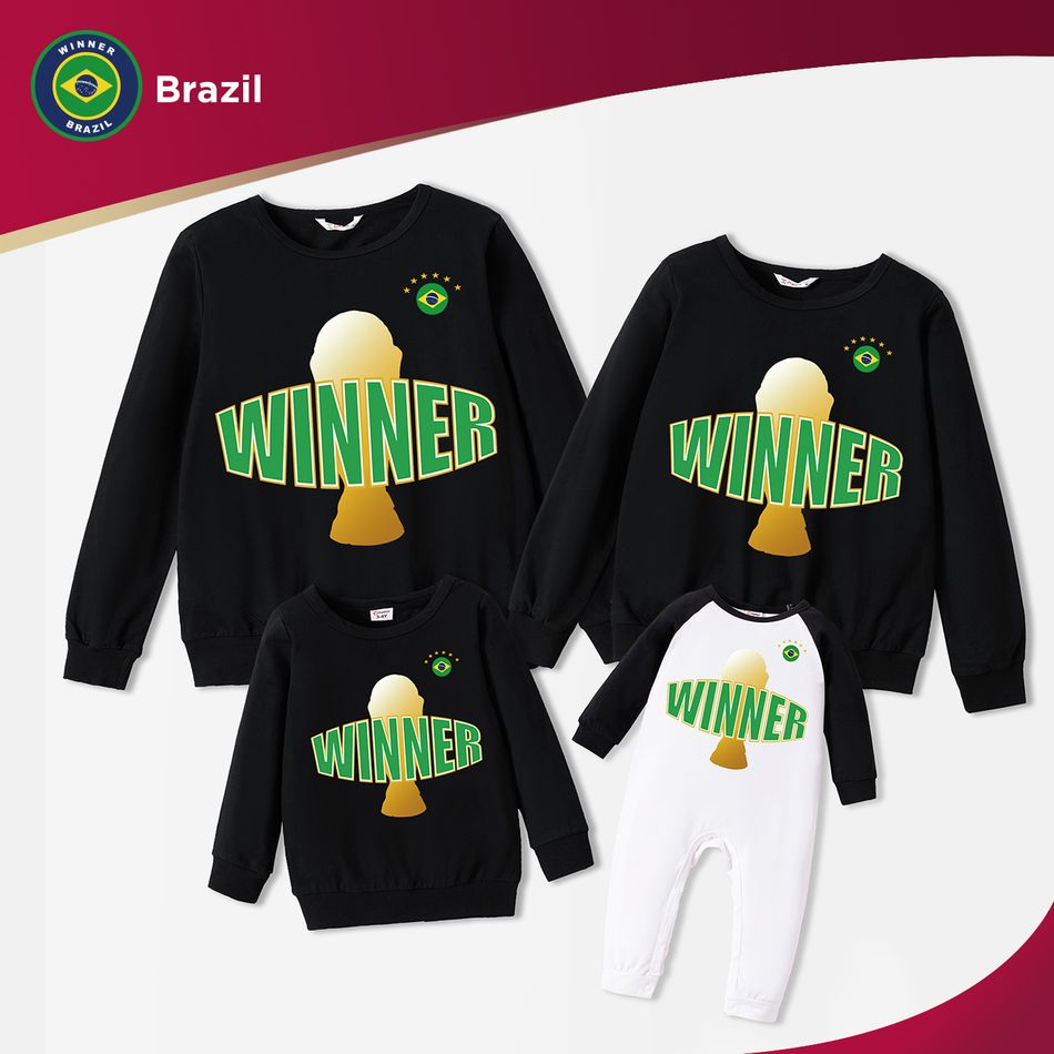 Family Matching 100% Cotton Graphic Black Long-sleeve Football Sweatshirts (Brazil) Black