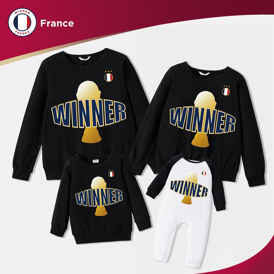 Family Matching 100% Cotton Graphic Black Long-sleeve Football Sweatshirts (France) Black big image 1