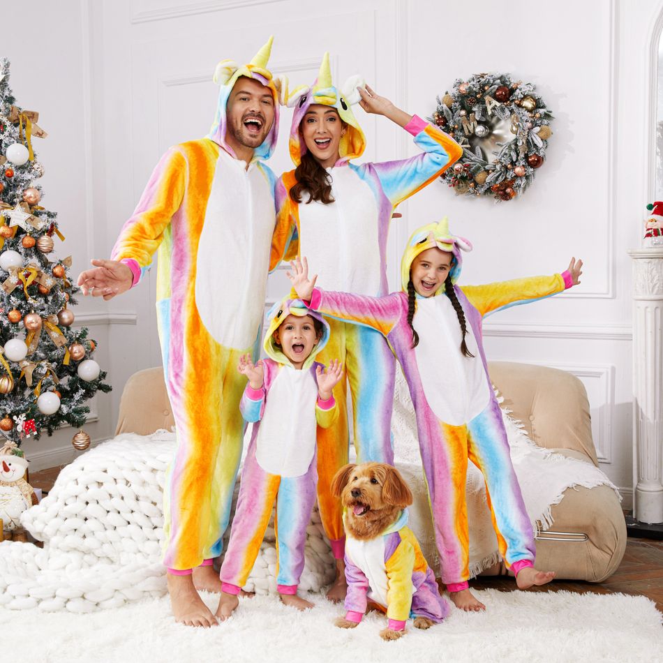 Family Matching Unicorn Design Hooded Long-sleeve Colorful Thickened Coral Fleece Onesies Pajamas (Flame Resistant) Colorful big image 1