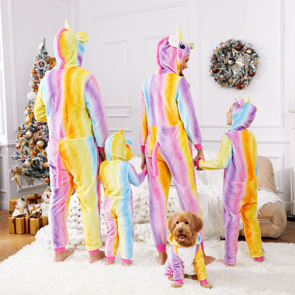 Family Matching Unicorn Design Hooded Long-sleeve Colorful Thickened Coral Fleece Onesies Pajamas (Flame Resistant) Colorful big image 2