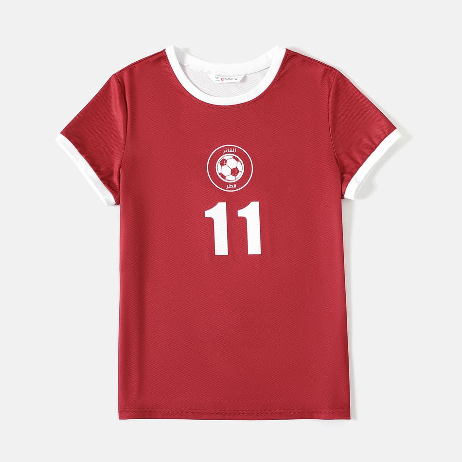 Family Matching Short-sleeve Graphic Red Soccer T-shirts (Qatar) Red big image 4