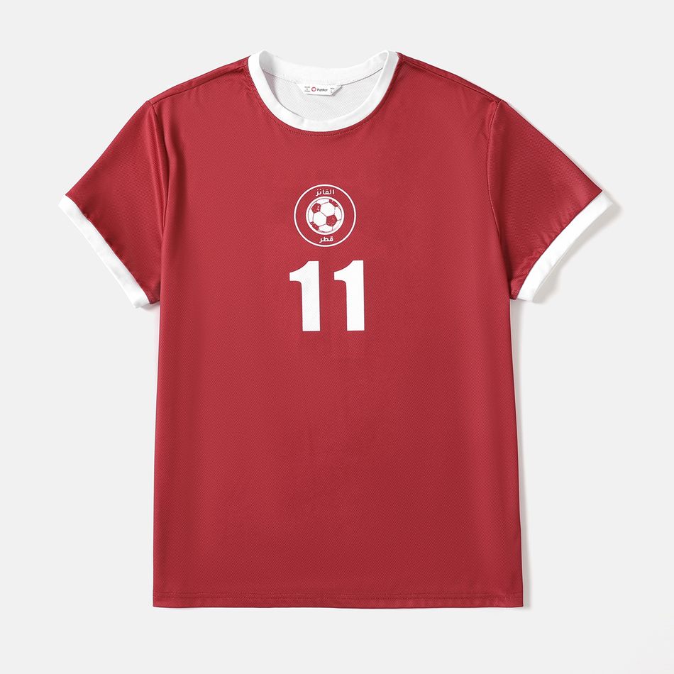Family Matching Short-sleeve Graphic Red Soccer T-shirts (Qatar) Red big image 3