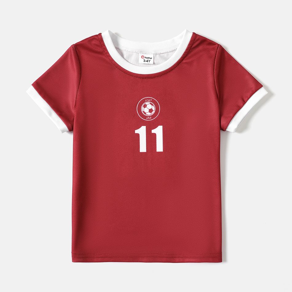 Family Matching Short-sleeve Graphic Red Soccer T-shirts (Qatar) Red big image 5