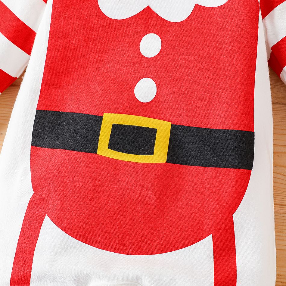 Christmas 2pcs Baby Boy/Girl 95% Cotton Striped Long-sleeve Footed Santa Outfits Jumpsuit with Hat Set White big image 4