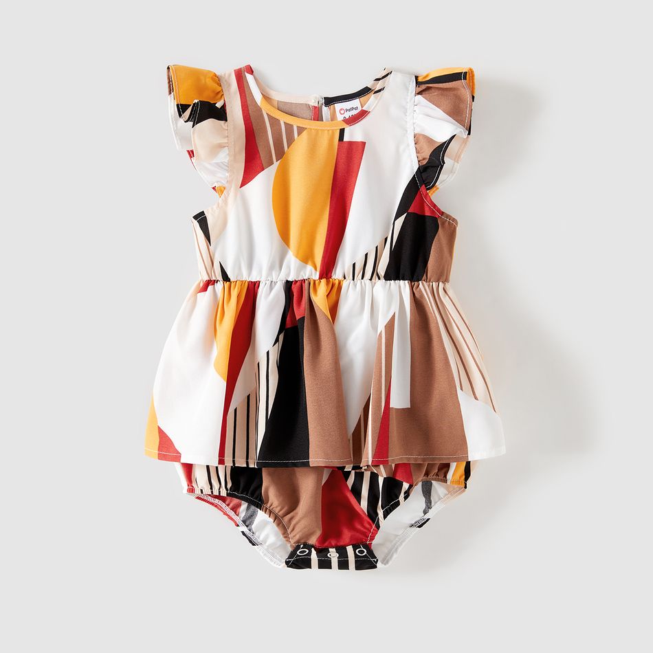 Family Matching 95% Cotton T-shirts and Allover Geo Print V Neck Short-sleeve Belted Dresses Sets Colorful big image 10
