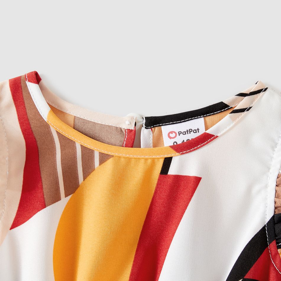 Family Matching 95% Cotton T-shirts and Allover Geo Print V Neck Short-sleeve Belted Dresses Sets Colorful big image 11