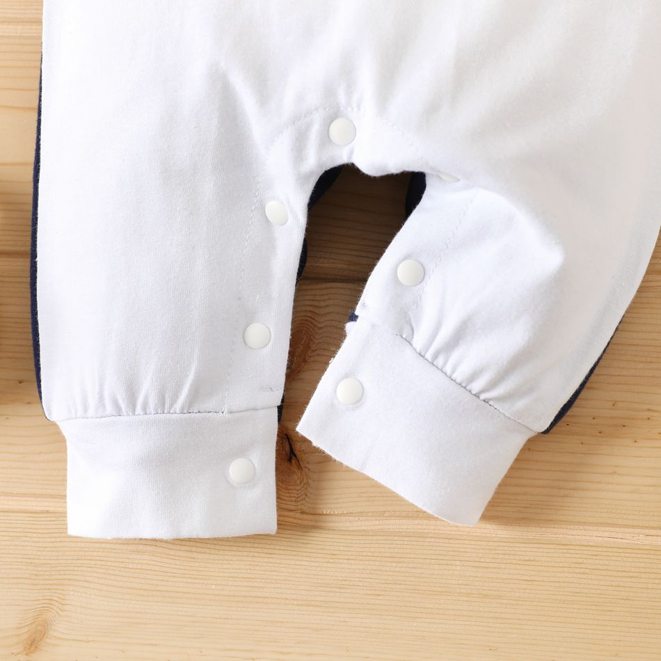 Baby Boy 95% Cotton Bow Tie Decor Contrast Collar Long-sleeve Spliced Jumpsuit Party Outfit BLUEWHITE big image 5