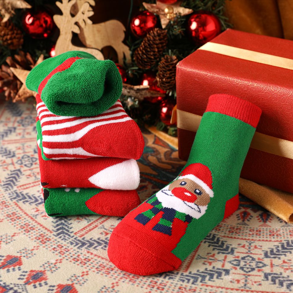 4-pairs Baby / Toddler Christmas Thermal Crew Socks Red big image 5