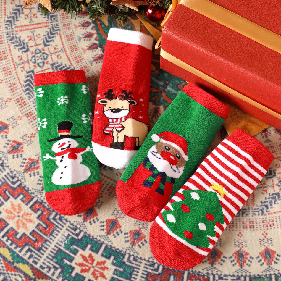 4-pairs Baby / Toddler Christmas Thermal Crew Socks Red big image 4