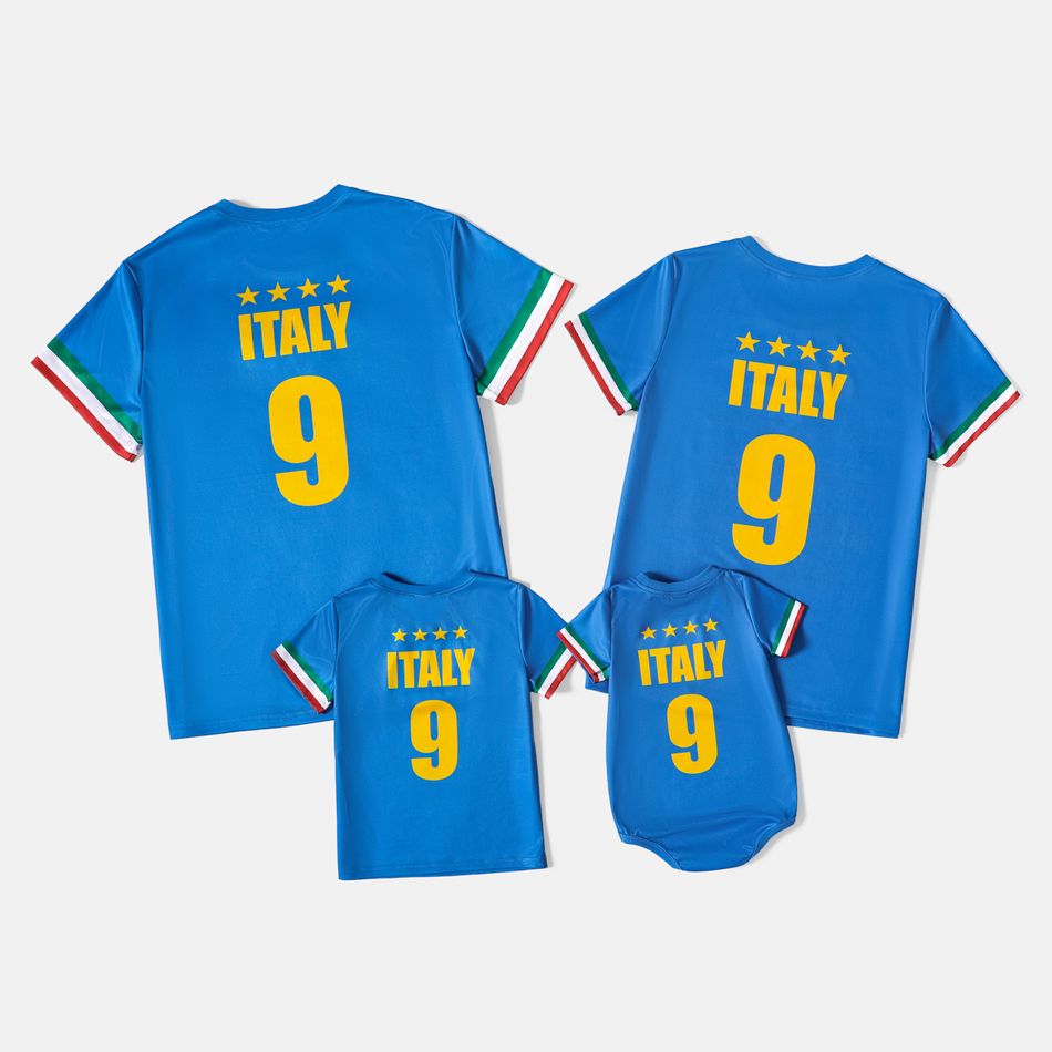 Family Matching Blue Short-sleeve Graphic Football T-shirts (Italy) Blue big image 2