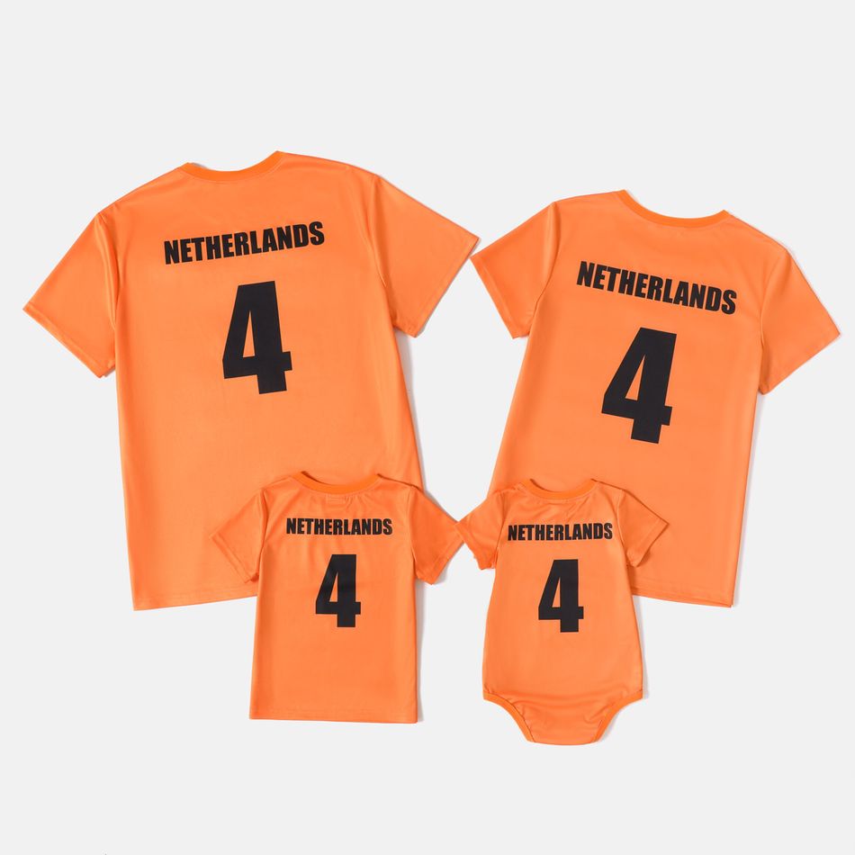 Family Matching Orange Short-sleeve Graphic Football T-shirts (Netherlands) Orange big image 2