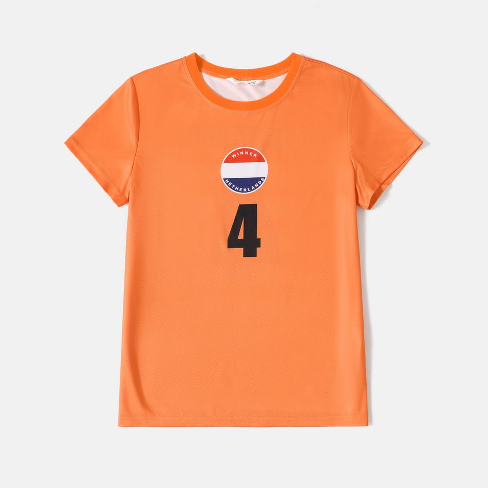 Family Matching Orange Short-sleeve Graphic Soccer T-shirts (Netherlands) Orange big image 4