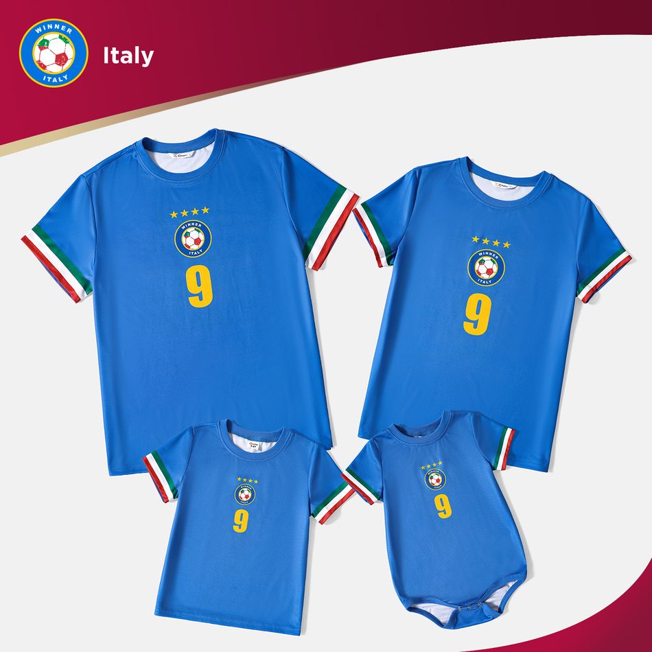 Family Matching Blue Short-sleeve Graphic Football T-shirts (Italy) Blue