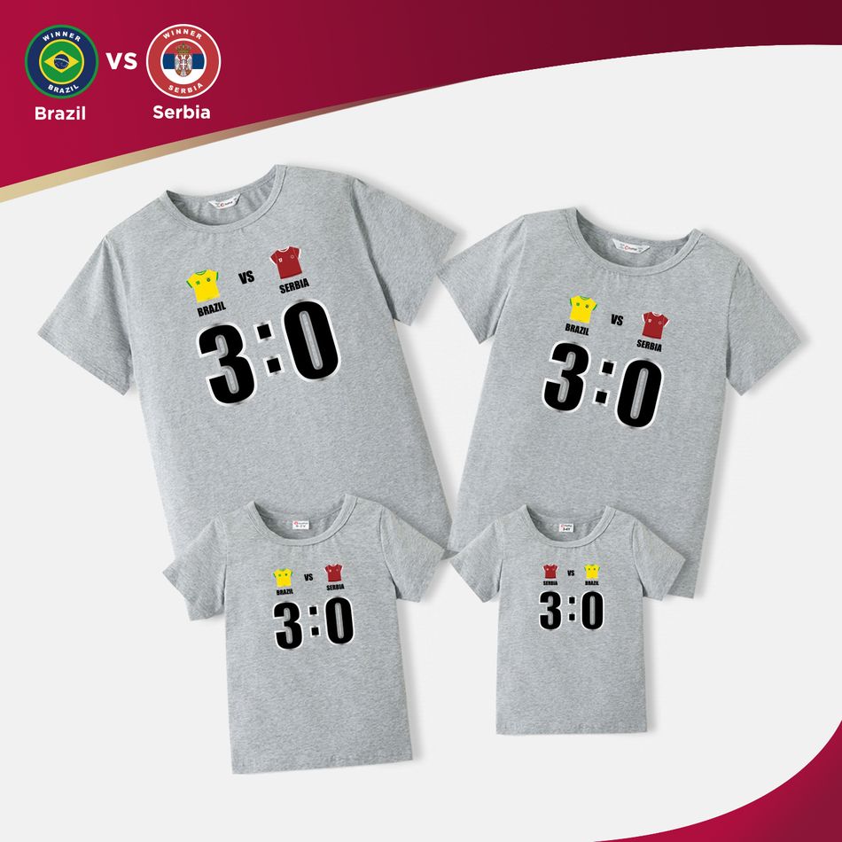 Family Matching Cotton Short-sleeve Graphic Grey Football T-shirts (BRAZIL VS SERBIA) Grey big image 1