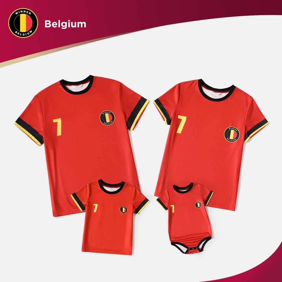 Family Matching Red Short-sleeve Graphic Football T-shirts (Belgium) Red big image 1