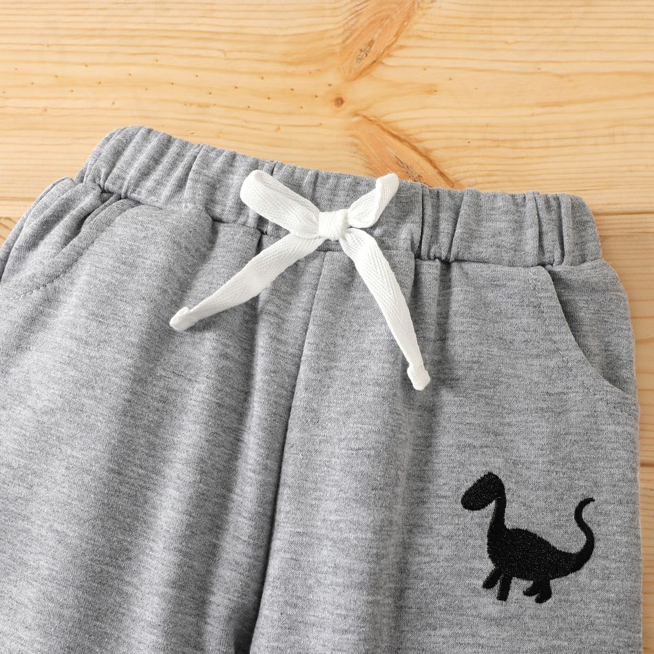 2pcs Baby Boy Dinosaur & Letter Print Grey Long-sleeve Sweatshirt and Sweatpants Set flowergrey big image 5