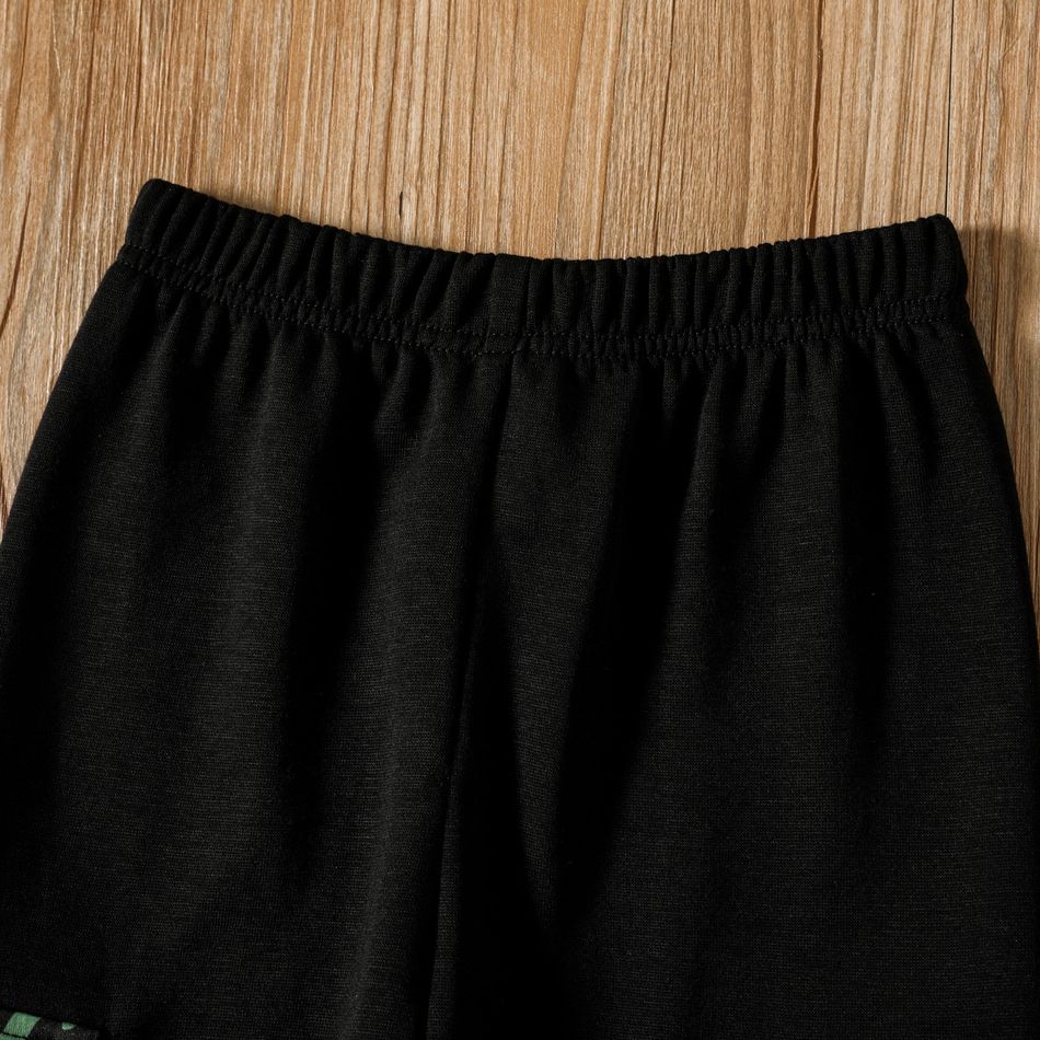 2pcs Toddler Boy Letter Allover Print Hoodie Sweatshirt and Elasticized Pocket Design Pants Set Black big image 5