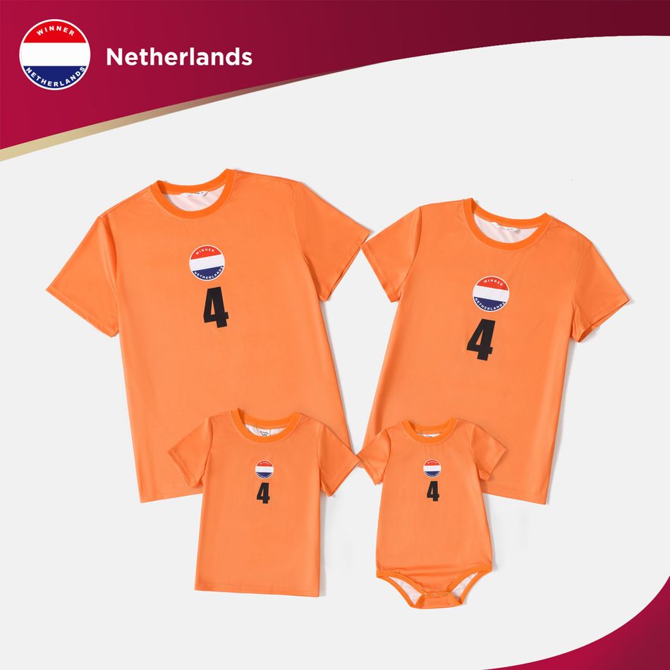 Family Matching Orange Short-sleeve Graphic Soccer T-shirts (Netherlands) Orange big image 1