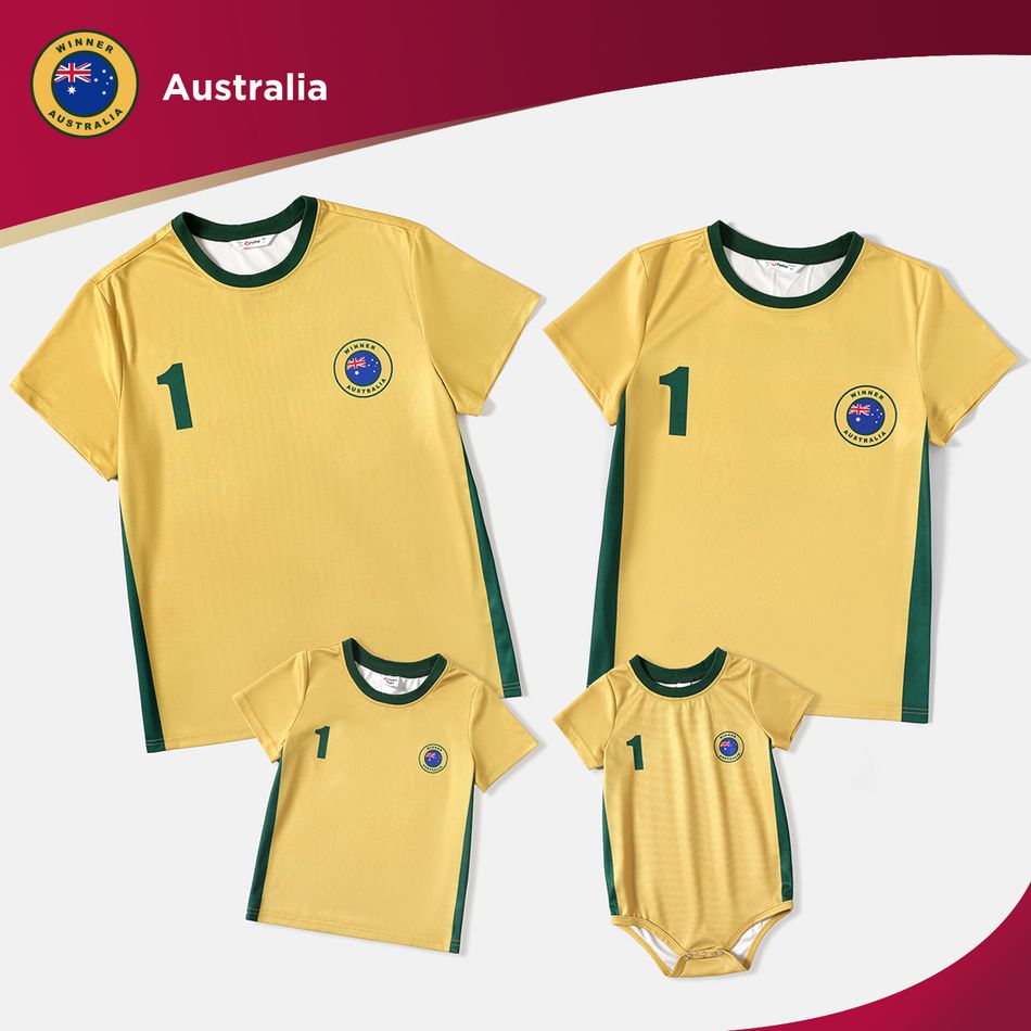 Family Matching Yellow Short-sleeve Graphic Football T-shirts (Australia) Yellow big image 1