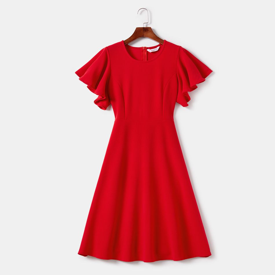 Valentine's Day Mommy and Me Red Textured Ruffle-sleeve A-line Dresses Red big image 2