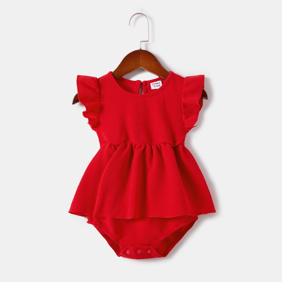 Valentine's Day Mommy and Me Red Textured Ruffle-sleeve A-line Dresses Red big image 6